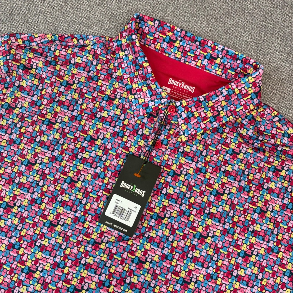 Bogey Bros Polo Men XL Multicolor Wale Tail Golf Shirt Performance Stretch NWT